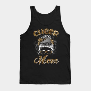 Cheer Mom Messy Hair Bun Leopard Shirt Funny Cheer Mom Shirts For Women Mothers Day Tank Top